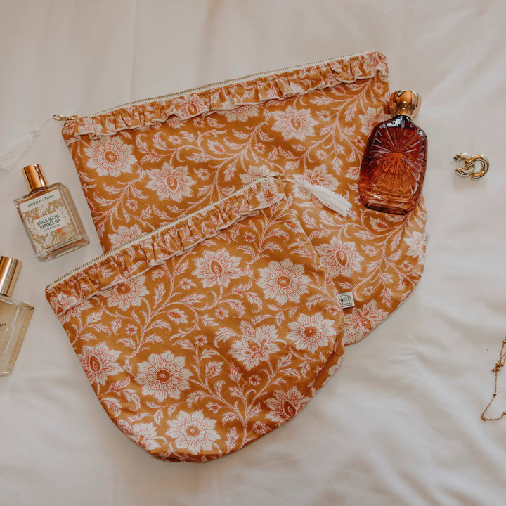 Lifestyle duo de pochettes de voyage zippées imperméables Selena - fleurs indiennes - Poule House