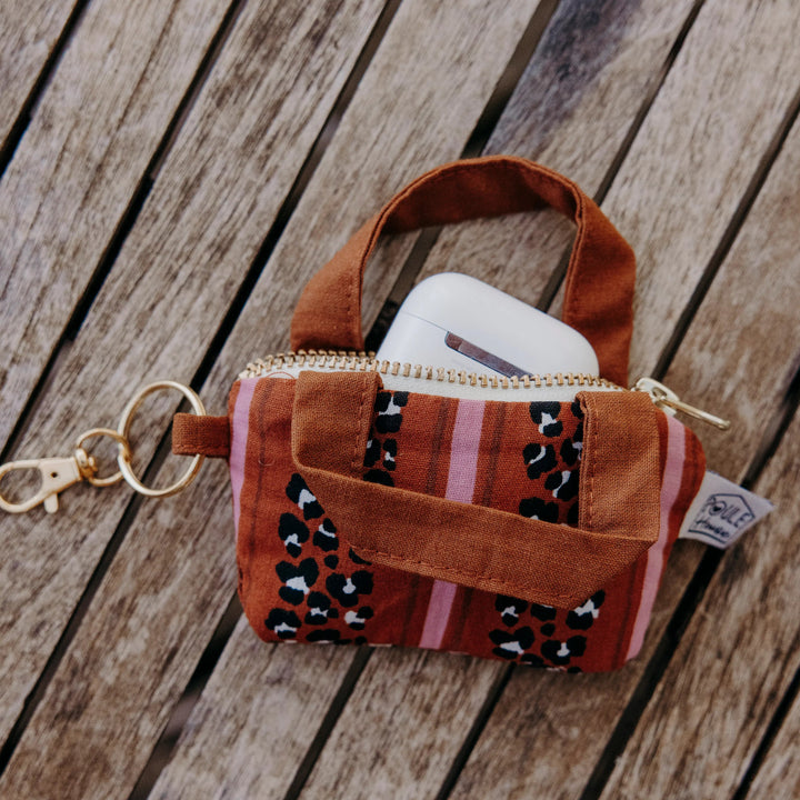 Lifestyle étui pour écouteurs : mini sac léopard rayé toffee - Poule House