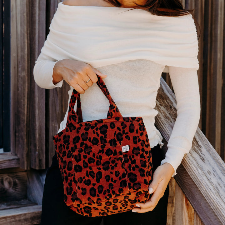 Lifestyle lunch bag isotherme velours mille raies léopard noir - Poule House