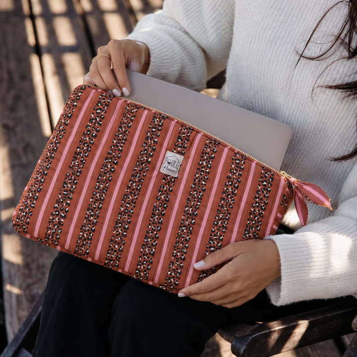 Lifestyle pochette ordinateur léopard rayé toffee Taille L - Poule House
