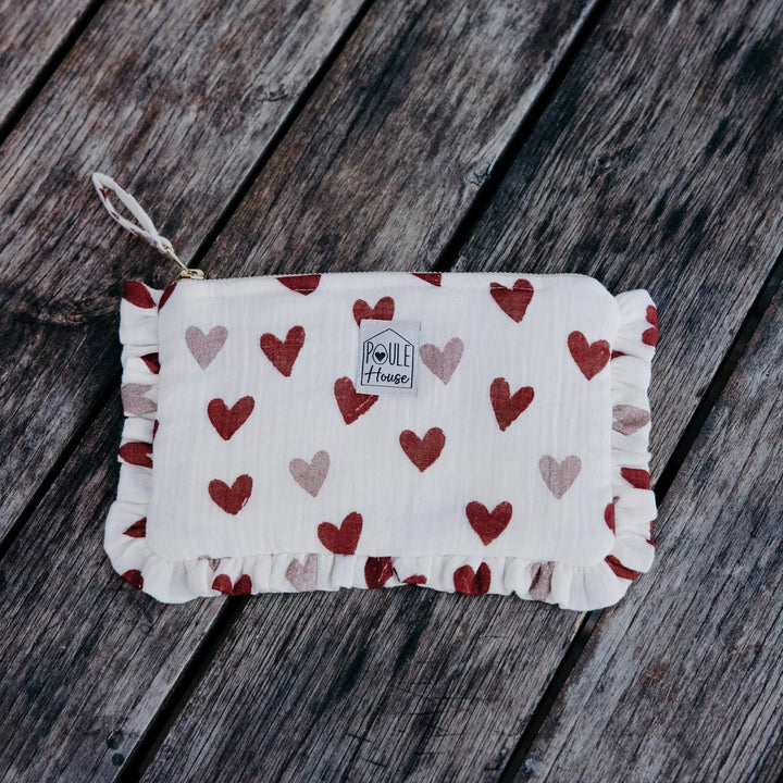 Lifestyle pochette froufrou Lola cœurs bordeaux - Poule House