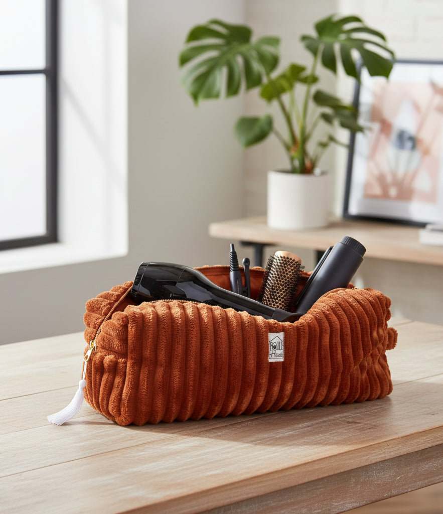 Manon : Maxi trousse de coiffure minky matelassé - toffee