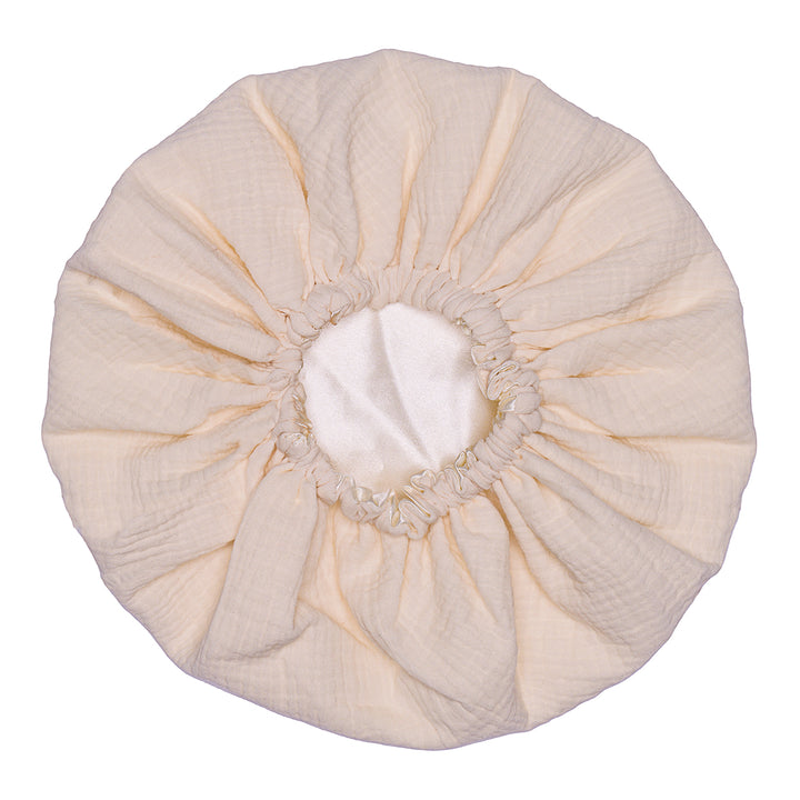Bonnet de nuit satin & gaze de coton - ivoire