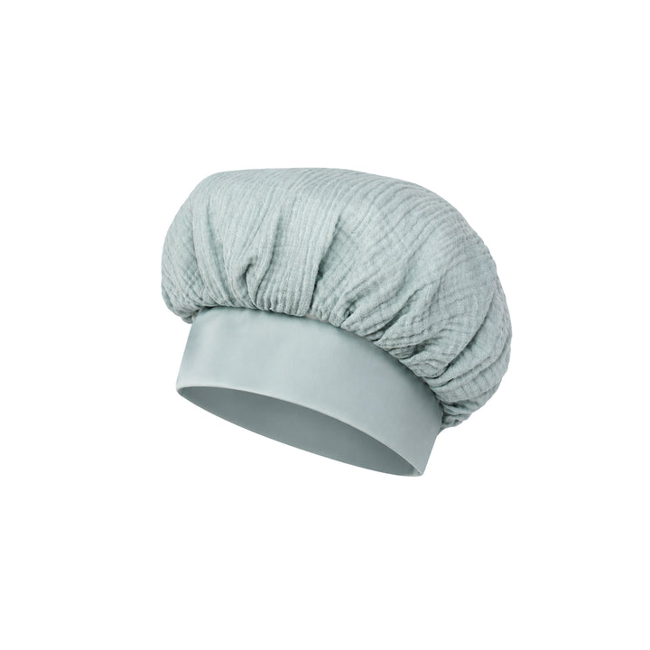 Bonnet de nuit satin et gaze de coton vert de gris – Poule House