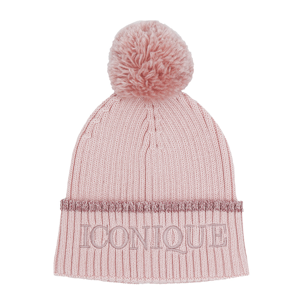 Bonnet pompon lurex rose pétale message brodé ICONIQUE Poule House