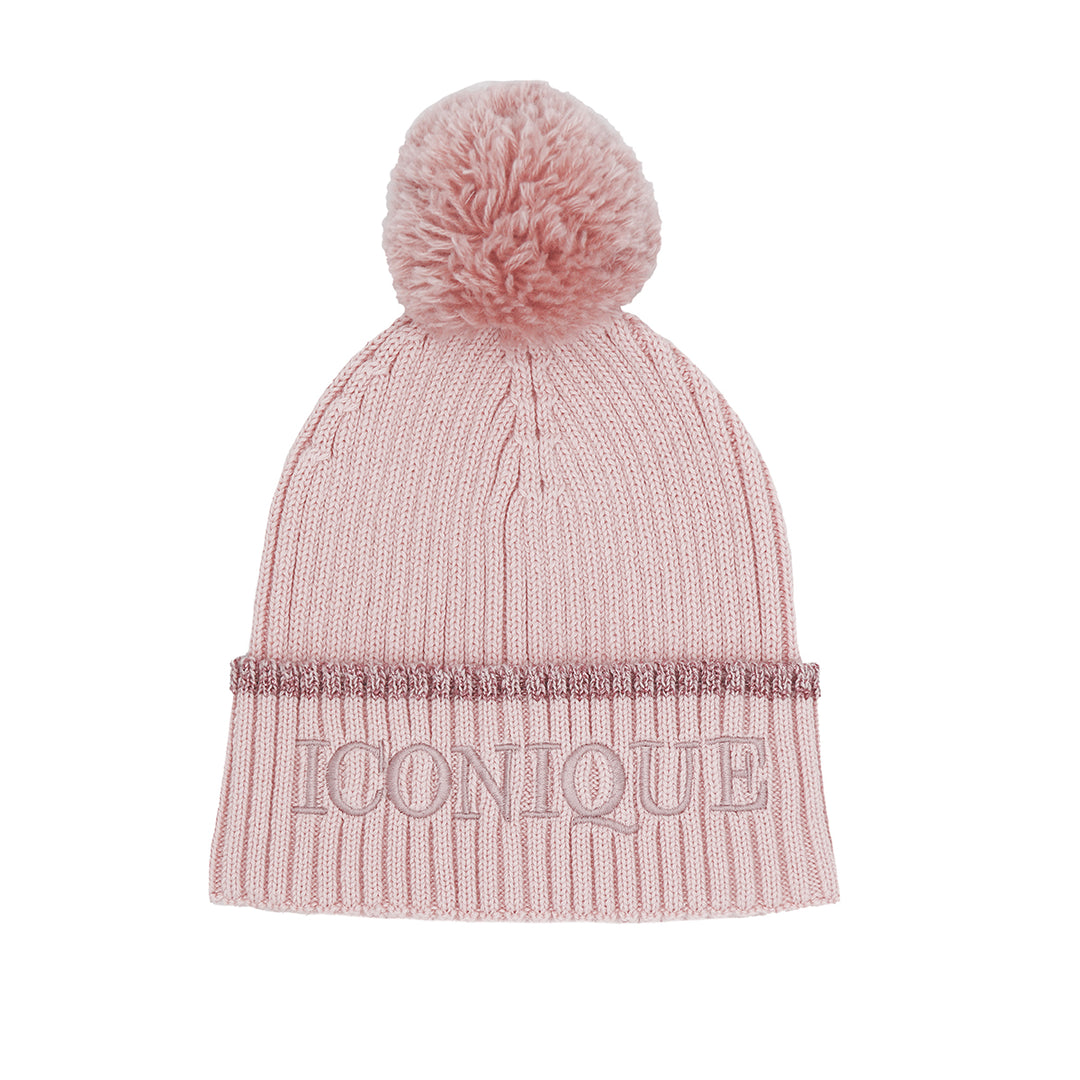 Bonnet pompon lurex rose pétale message brodé ICONIQUE Poule House