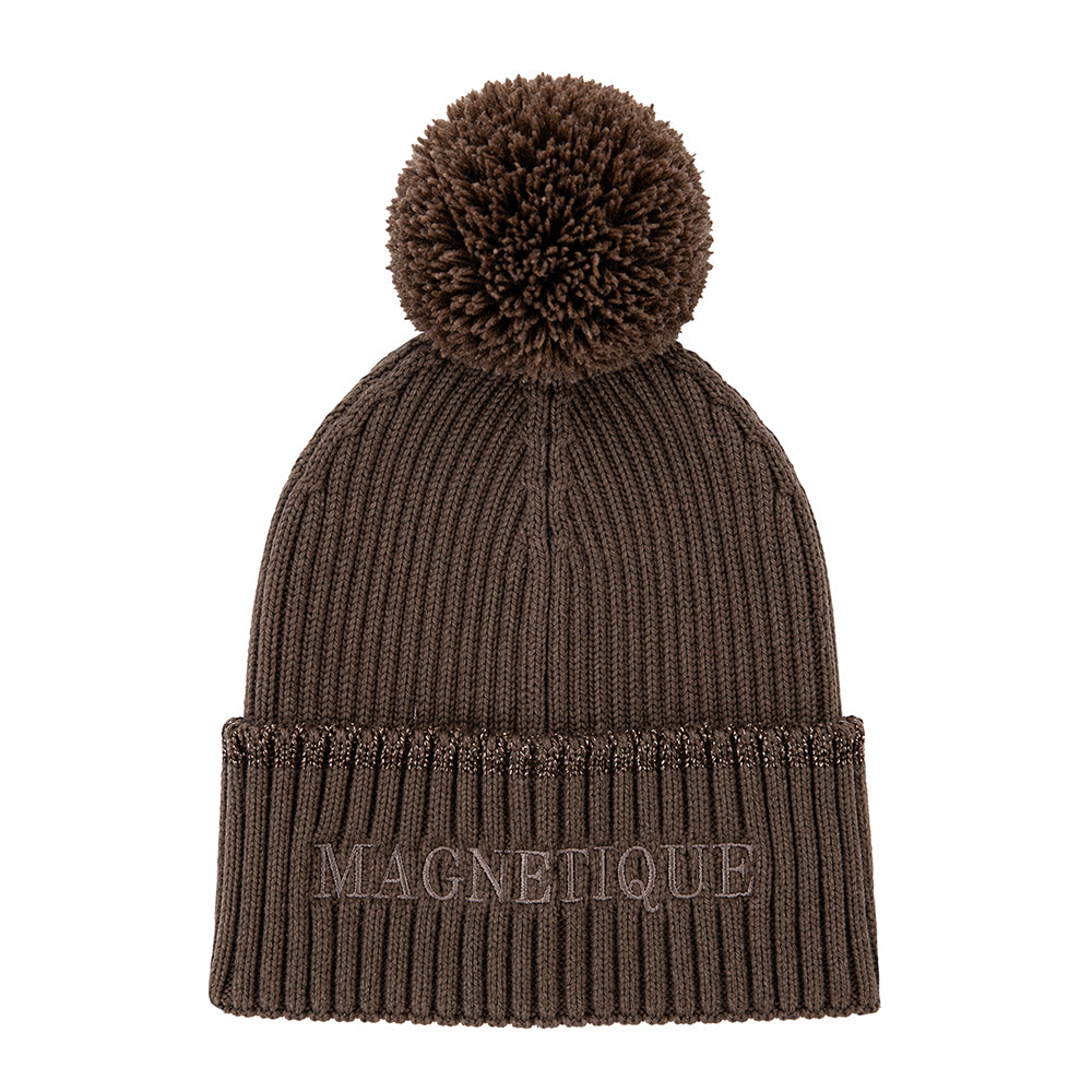 Bonnet pompon lurex chocolat message brodé MAGNÉTIQUE Poule House