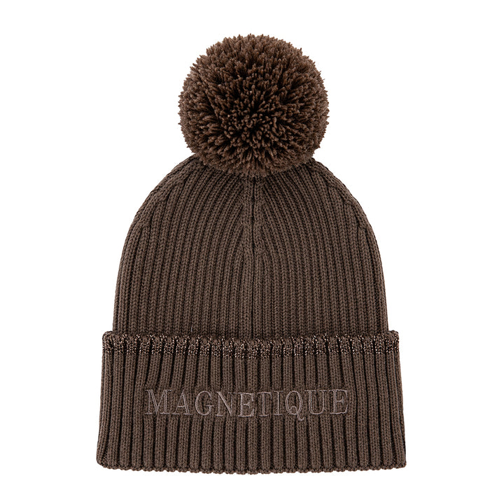 Bonnet pompon lurex chocolat message brodé MAGNÉTIQUE Poule House