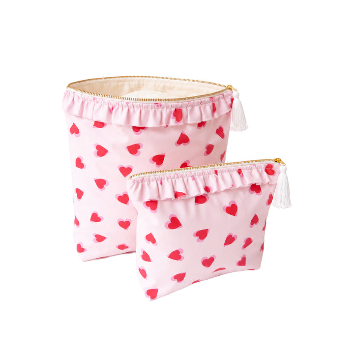 Selena : Duo de pochettes de voyage zippées imperméables - cœurs roses | Poule House