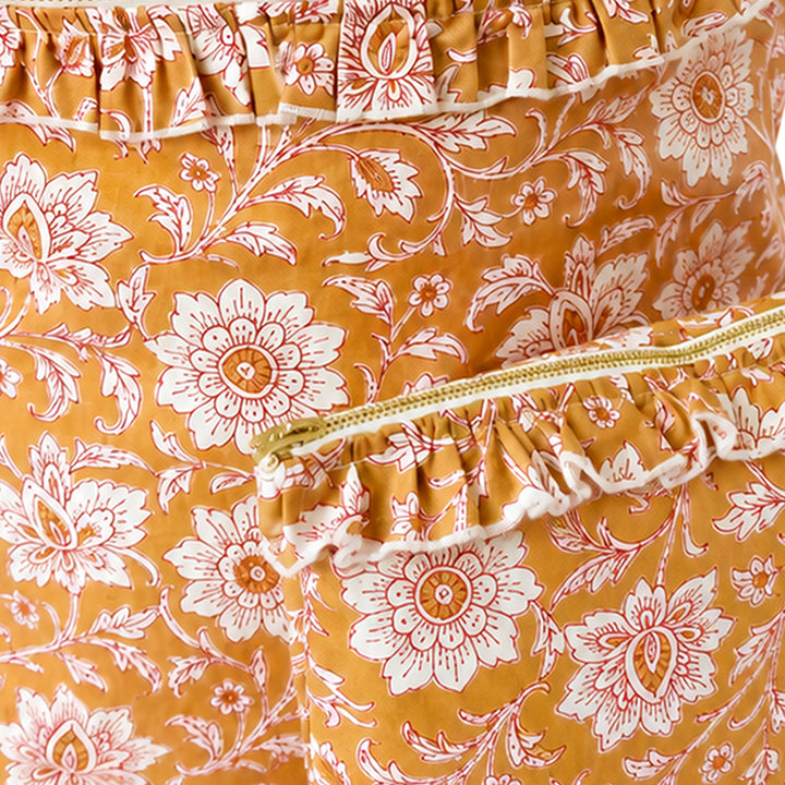 Détail duo de pochettes de voyage zippées imperméables - fleurs indiennes | Poule House