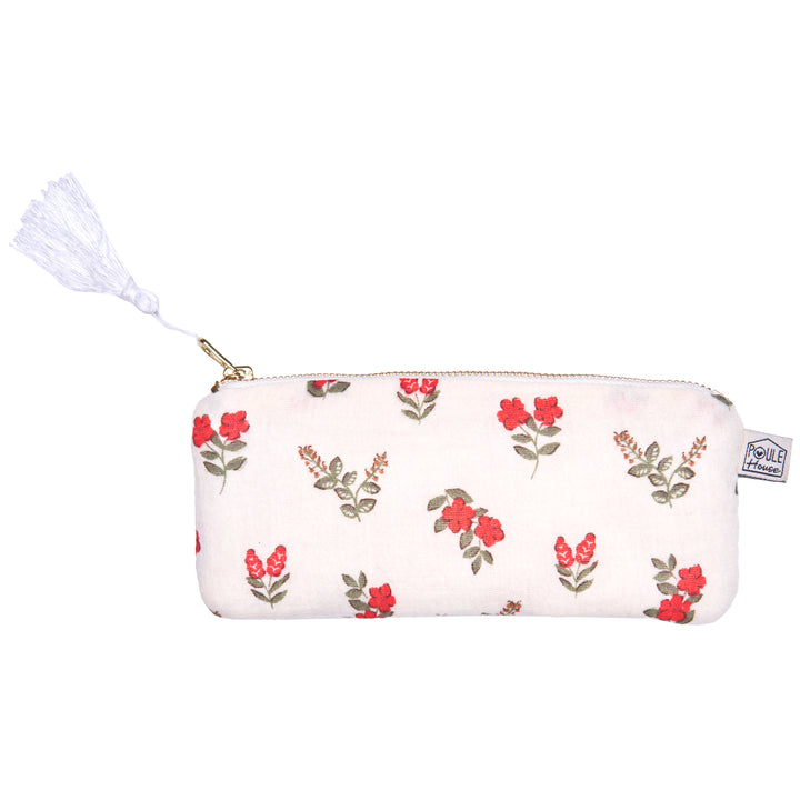 Etui à lunettes zippée - fleurs rouges