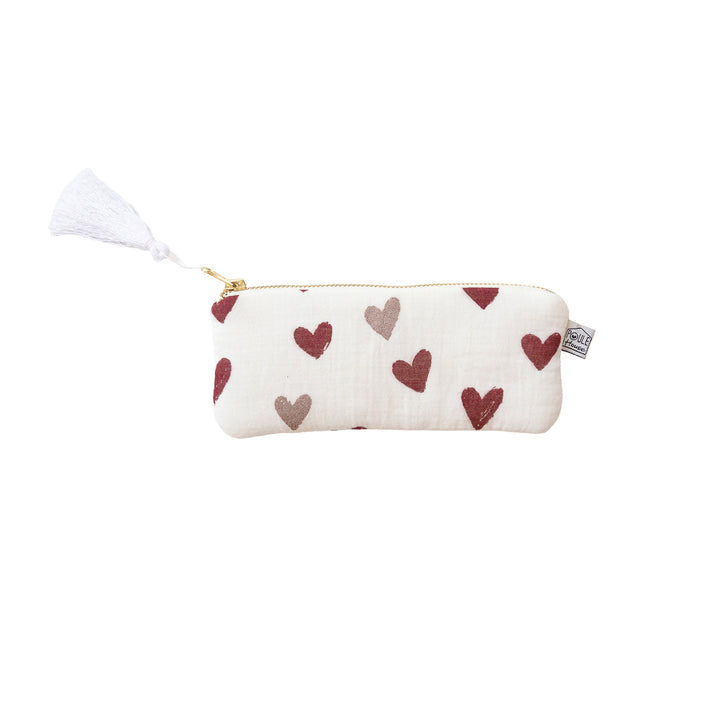 Étui à lunettes matelassé cœurs bordeaux – protection solaires Poule House