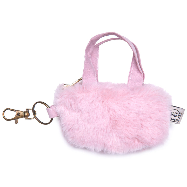 Etui pour écouteurs : mini sac fourrure rose