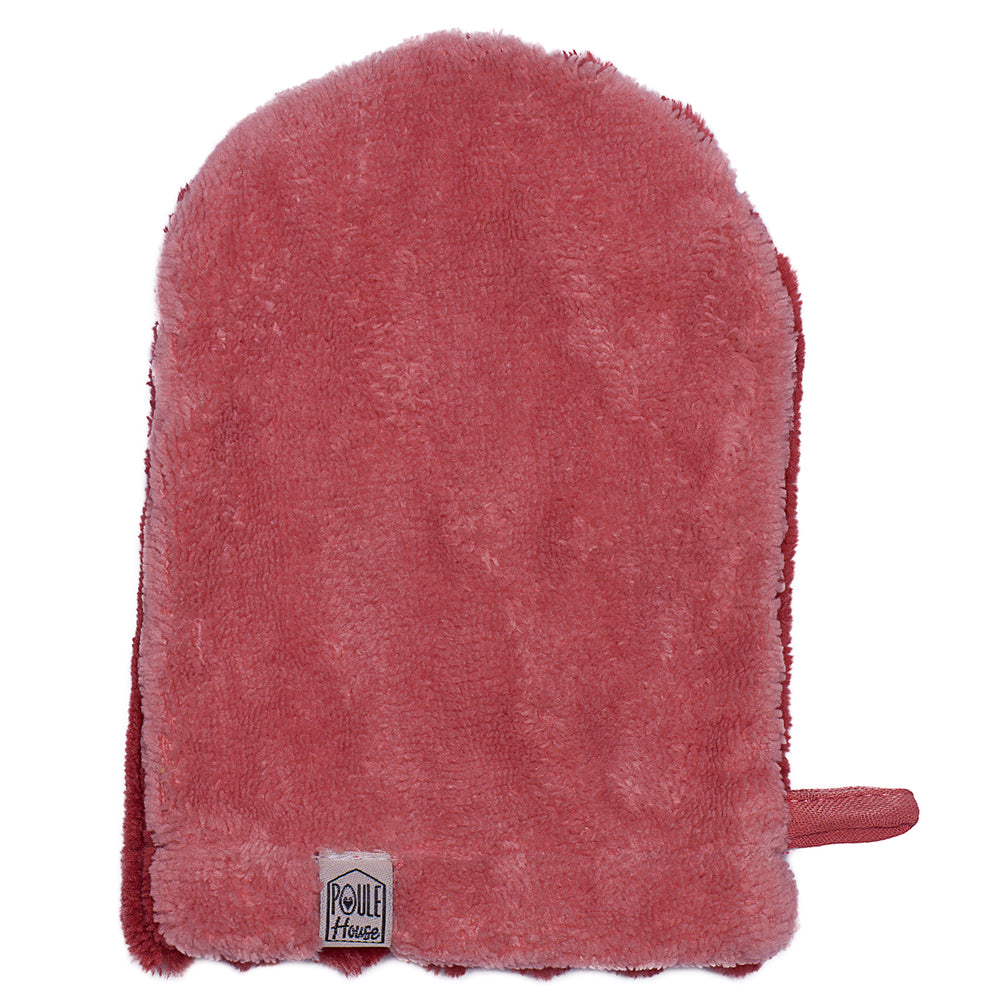 Gant démaquillant double face terracotta – côté éponge bambou