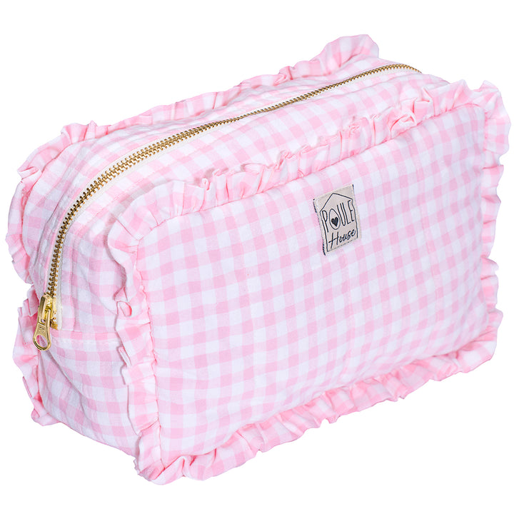Marylou : Grande trousse de toilette à froufrou - vichy rose