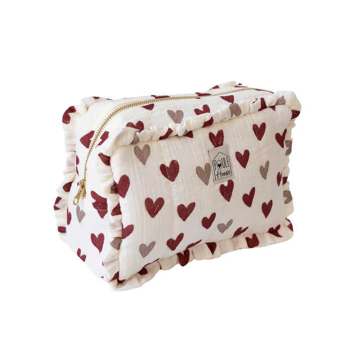 Grande trousse toilette à froufrou cœurs bordeaux Marylou – Poule House