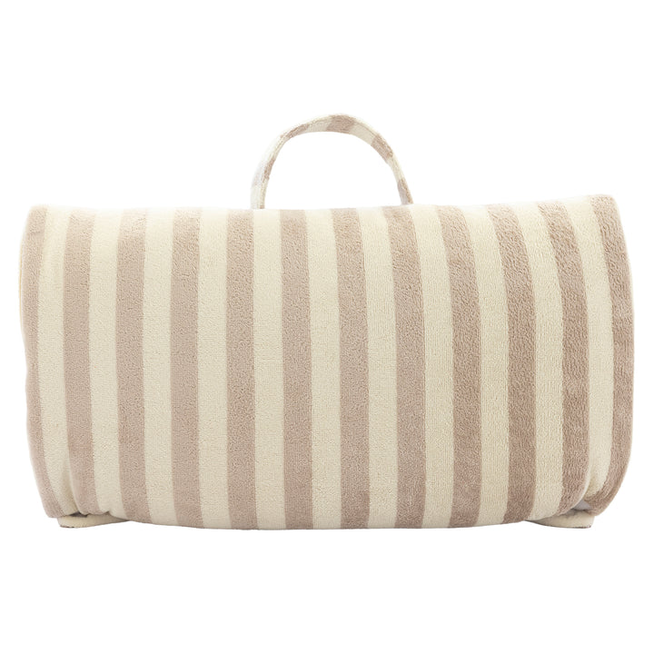 Matelas de plage éponge bambou rayé écru / galet plié en sac | Poule House