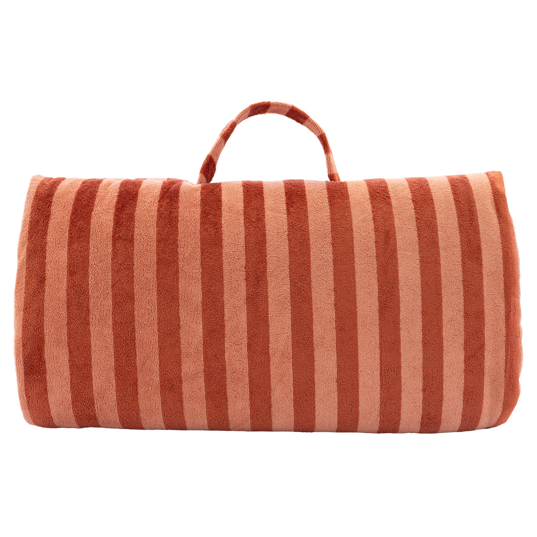 Matelas de plage éponge bambou rayé marsala / paprika plié en sac | Poule House