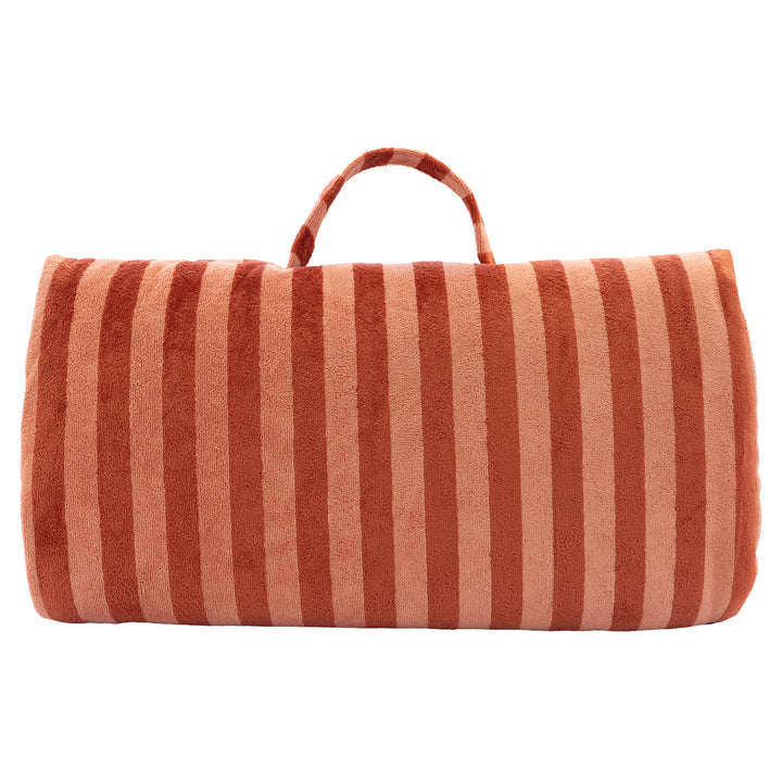 Matelas de plage éponge bambou rayé marsala / paprika plié en sac | Poule House