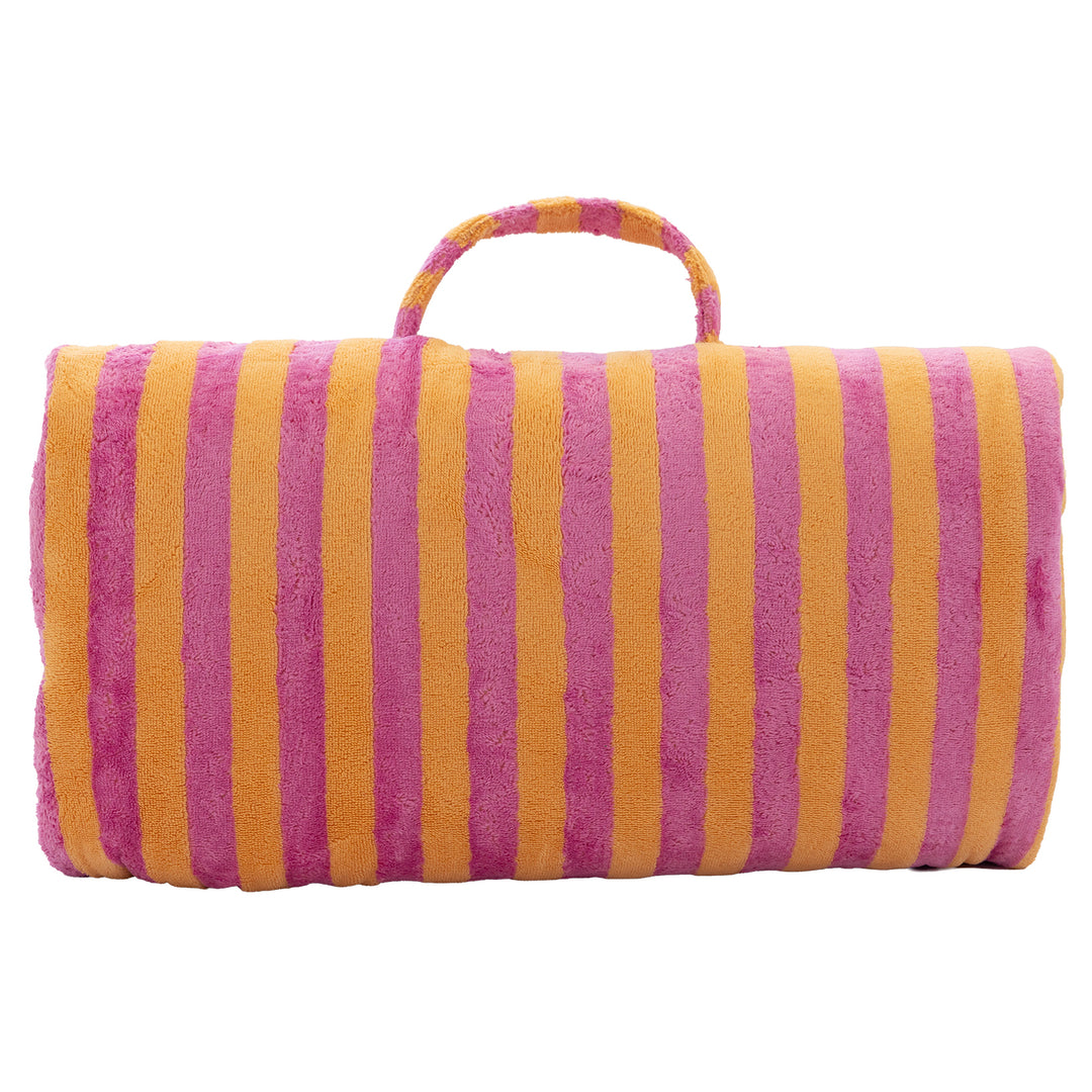 Matelas de plage éponge bambou rayé melon / bonbon plié en sac | Poule House