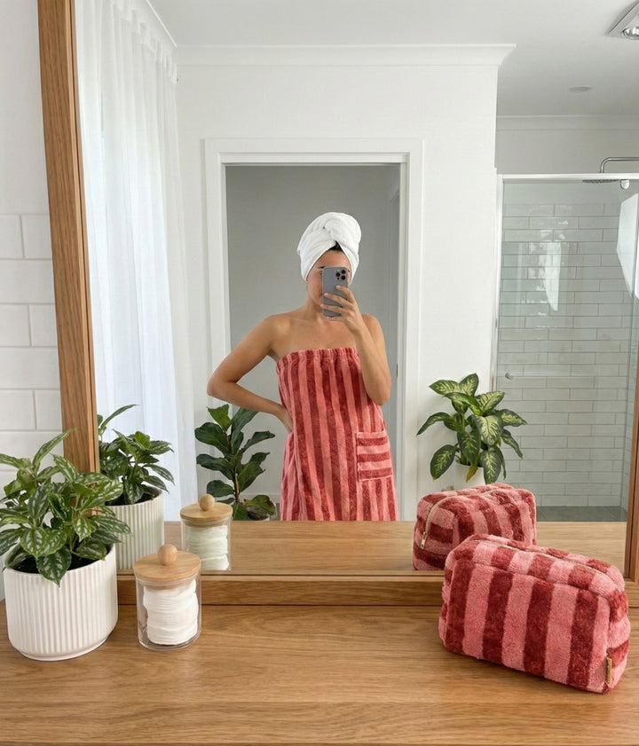 Paréo de bain éponge bambou rayée marsala / paprika - Taille unique