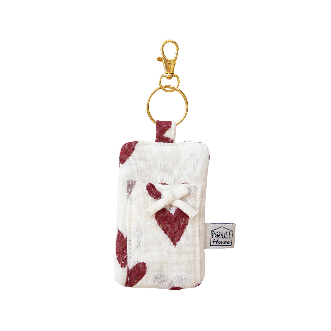 Porte-clés cœurs bordeaux tissu matelassé – Poule House