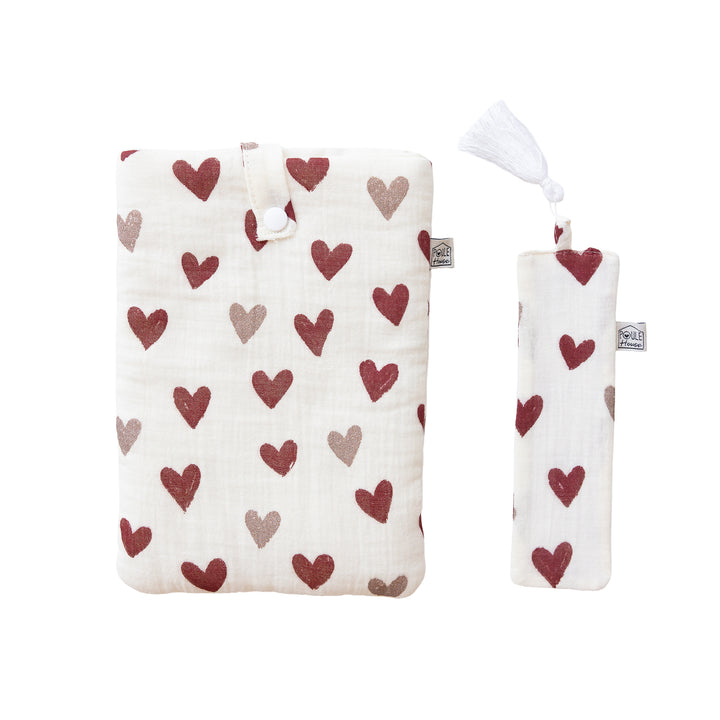 Pochette à livre imprimée cœurs bordeaux – Poule House