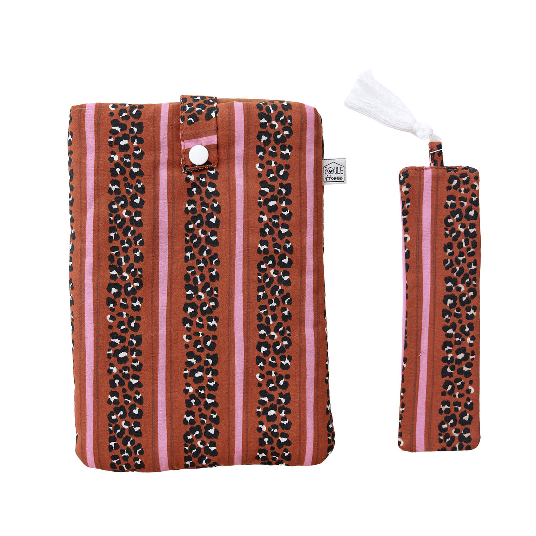 Pochette à livre imprimée léopard rayé toffee – Poule House
