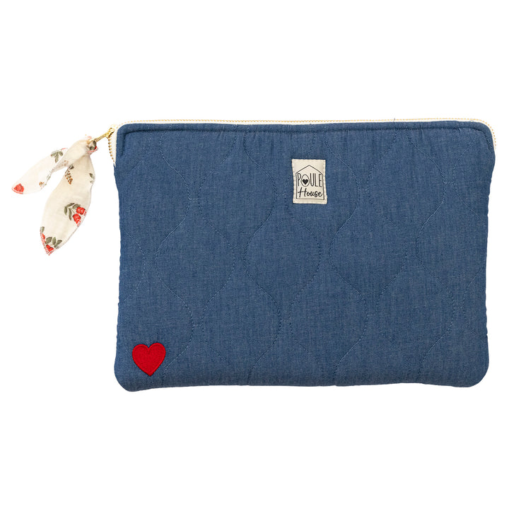 Pochette tablette iPad chambray denim matelassé – Poule House