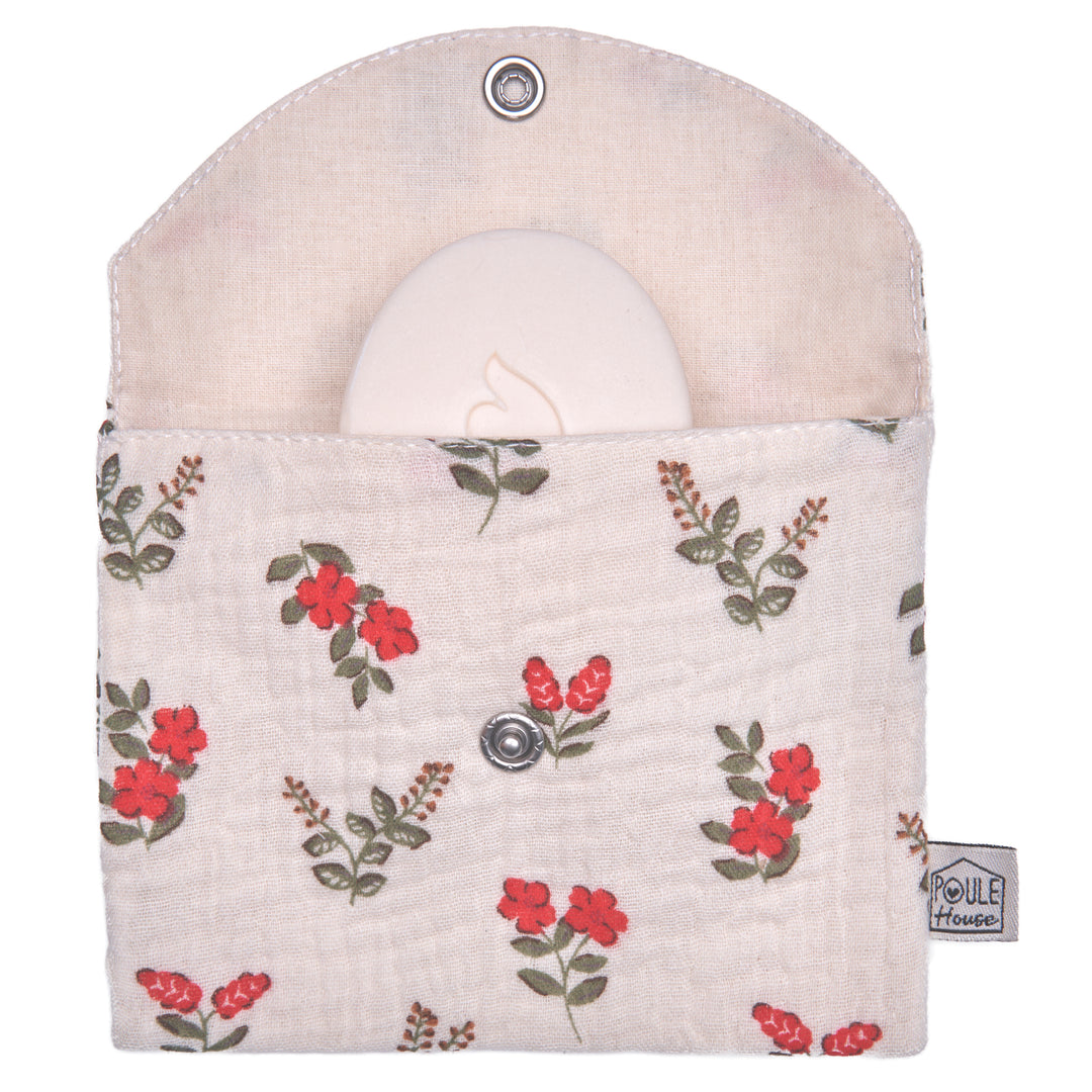 Pochette à savon imperméable - fleurs rouges