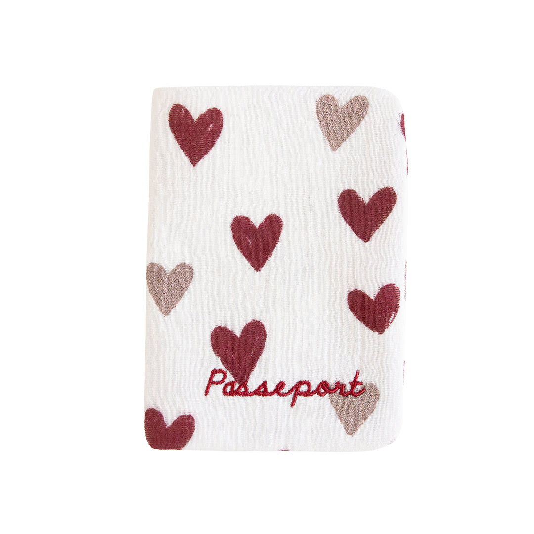 Protège passeport cœurs bordeaux – étui voyage Poule House