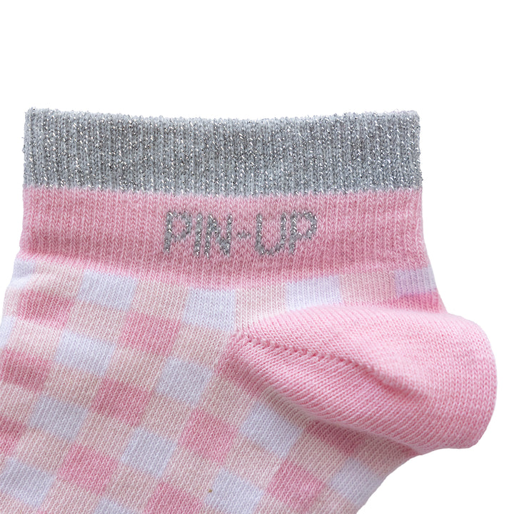 Chaussettes sneakers vichy rose à message argenté