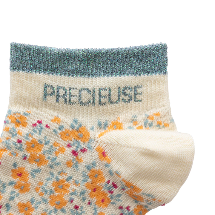 Chaussettes sneakers liberty orange à message bleu pailleté