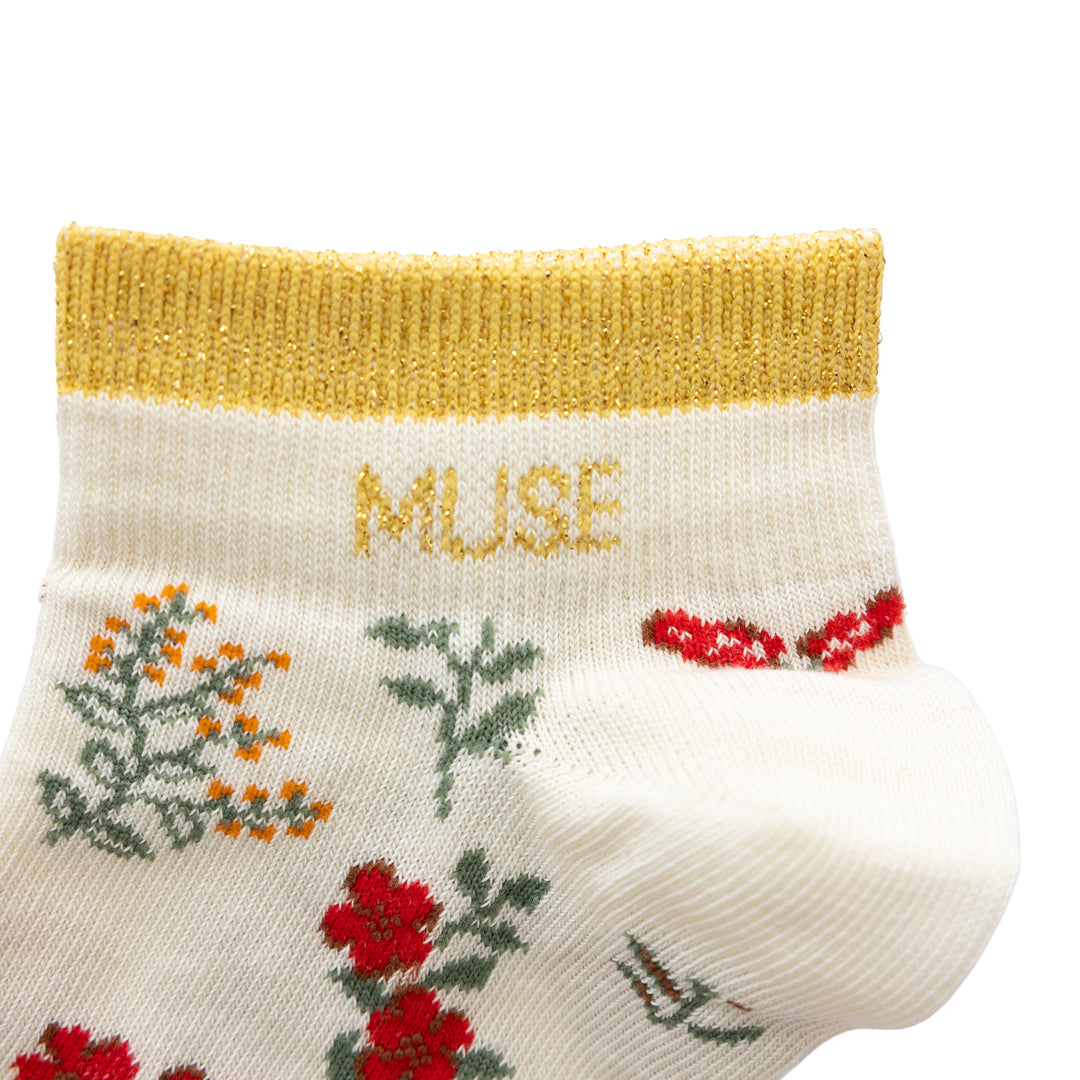 Chaussettes sneakers fleurs rouges à message doré
