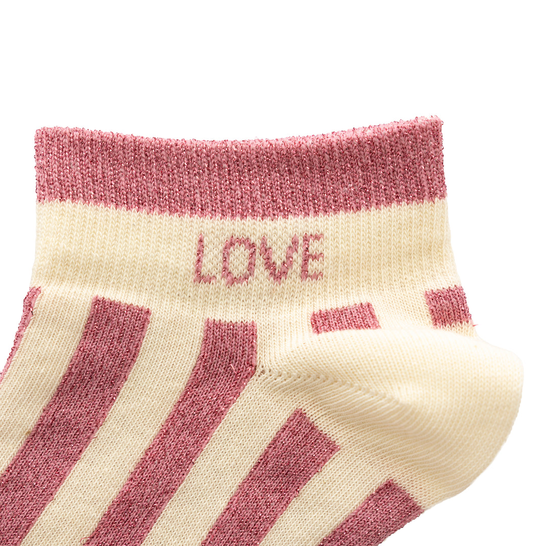 Chaussettes sneakers rayures roses à message rose pailleté