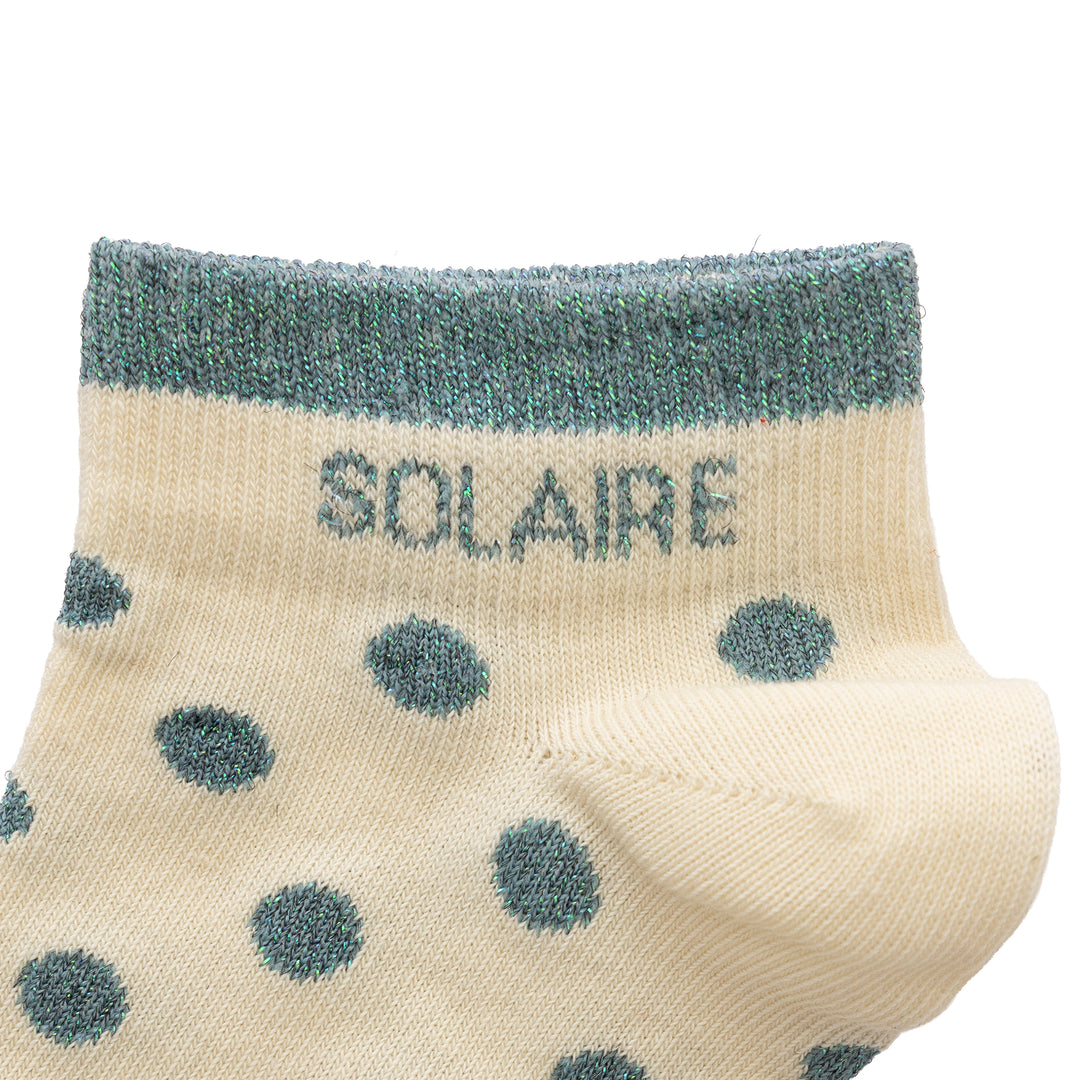 Chaussettes sneakers pois vert de gris à message pailleté