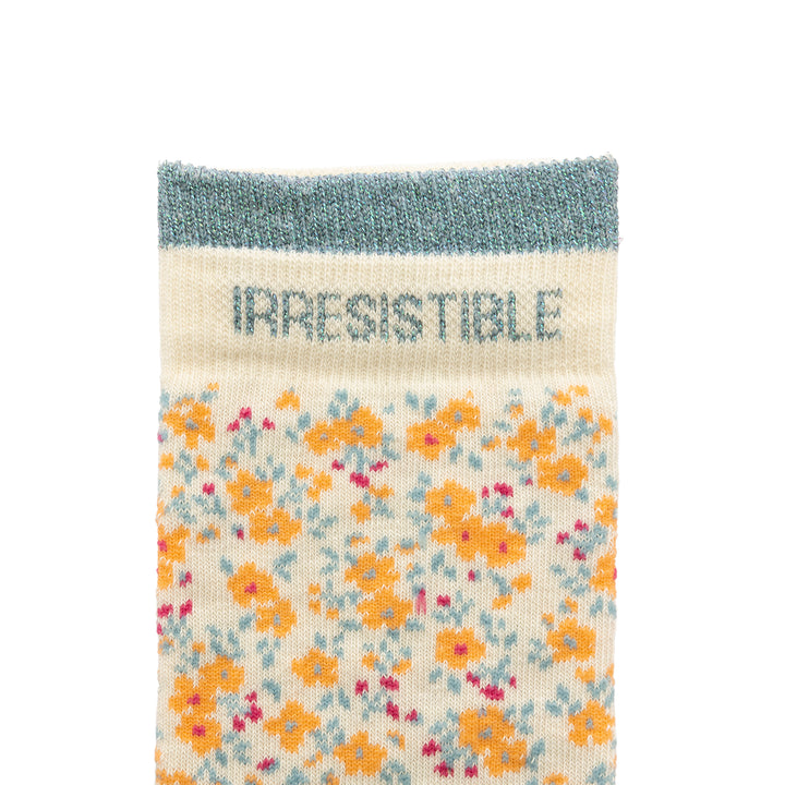 Chaussettes hautes liberty orange à message bleu pailleté