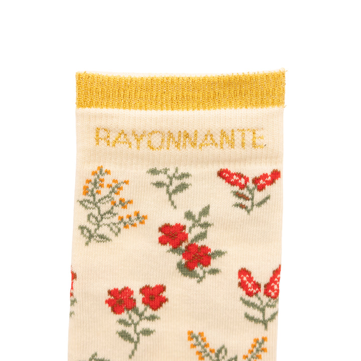 Chaussettes hautes fleurs rouges à message doré