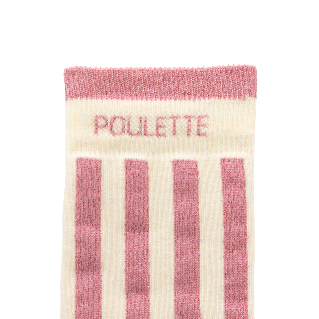 Chaussettes hautes rayures roses à message rose pailleté