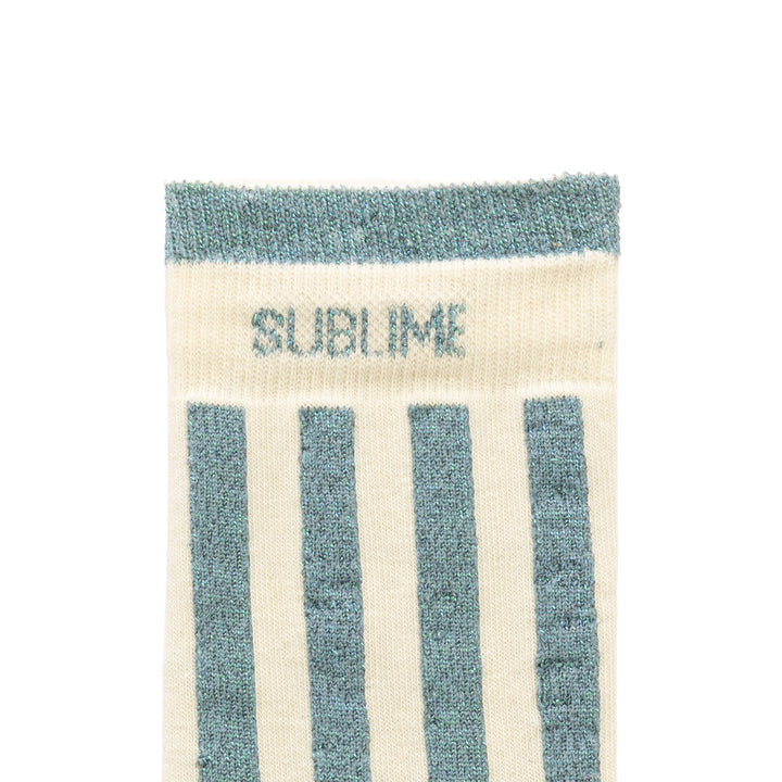 Chaussettes hautes rayées vert de gris à message pailleté