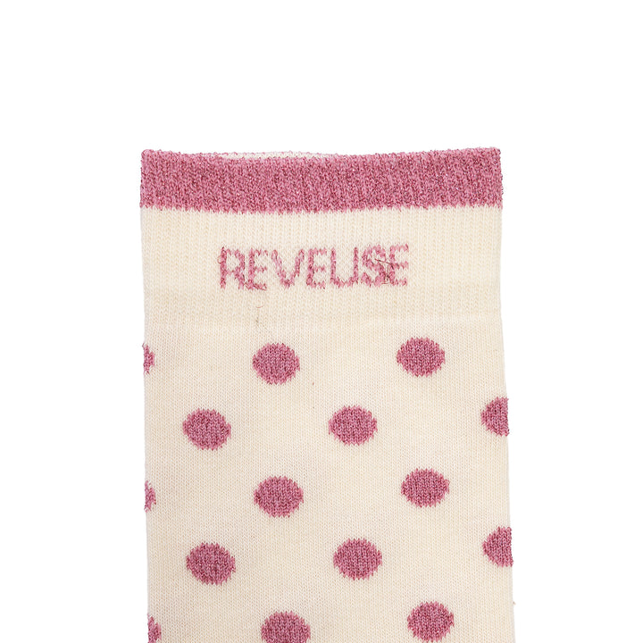 Chaussettes hautes pois roses à message rose pailleté