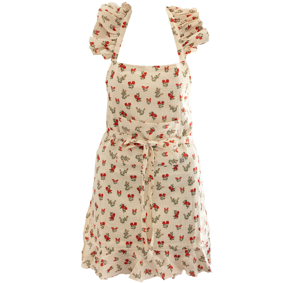 Tablier de cuisine féminin fleurs rouges