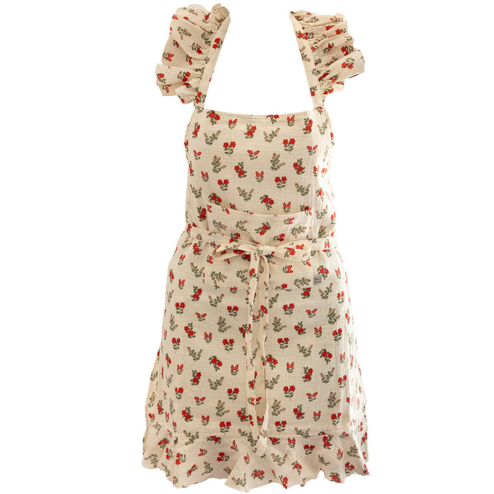 Tablier de cuisine féminin fleurs rouges