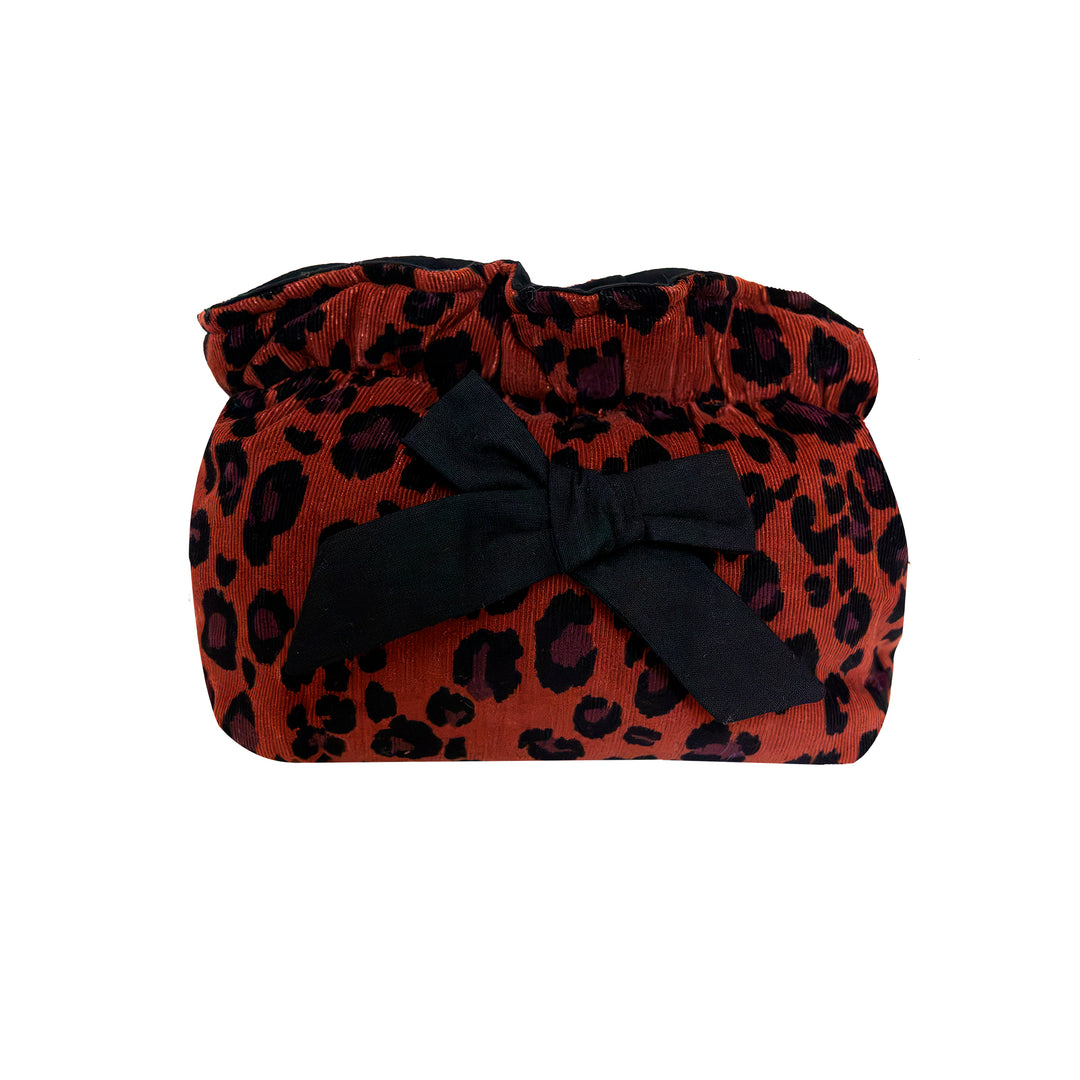 Trousse maquillage velours à nœud mille raies léopard – Poule House