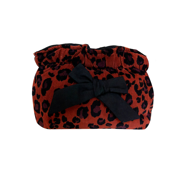 Trousse maquillage velours à nœud mille raies léopard – Poule House