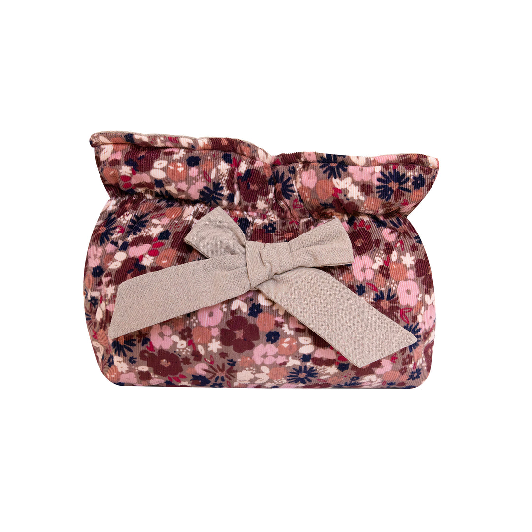 Trousse maquillage velours à nœud mille raies fleurs mocha – Poule House