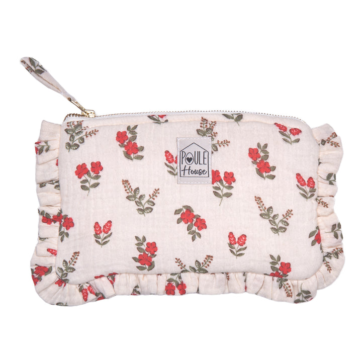 Lola : Pochette froufrou - fleurs rouges
