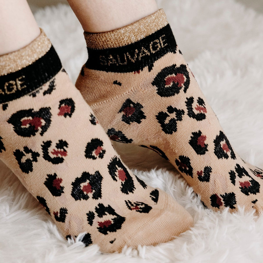 Chaussettes sneakers fantaisie lurex "SAUVAGE" – léopard