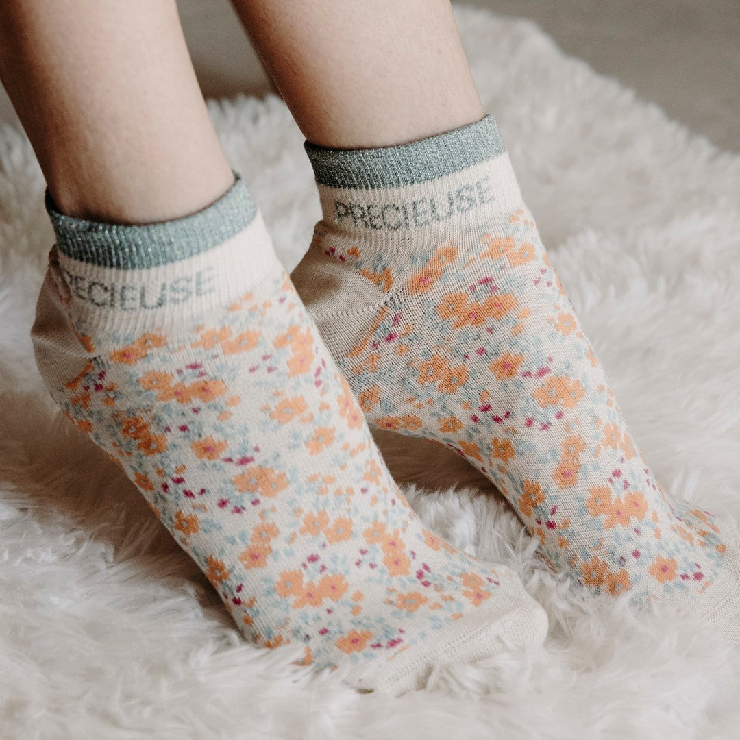 Chaussettes sneakers fantaisie lurex "PRÉCIEUSE" – liberty orange