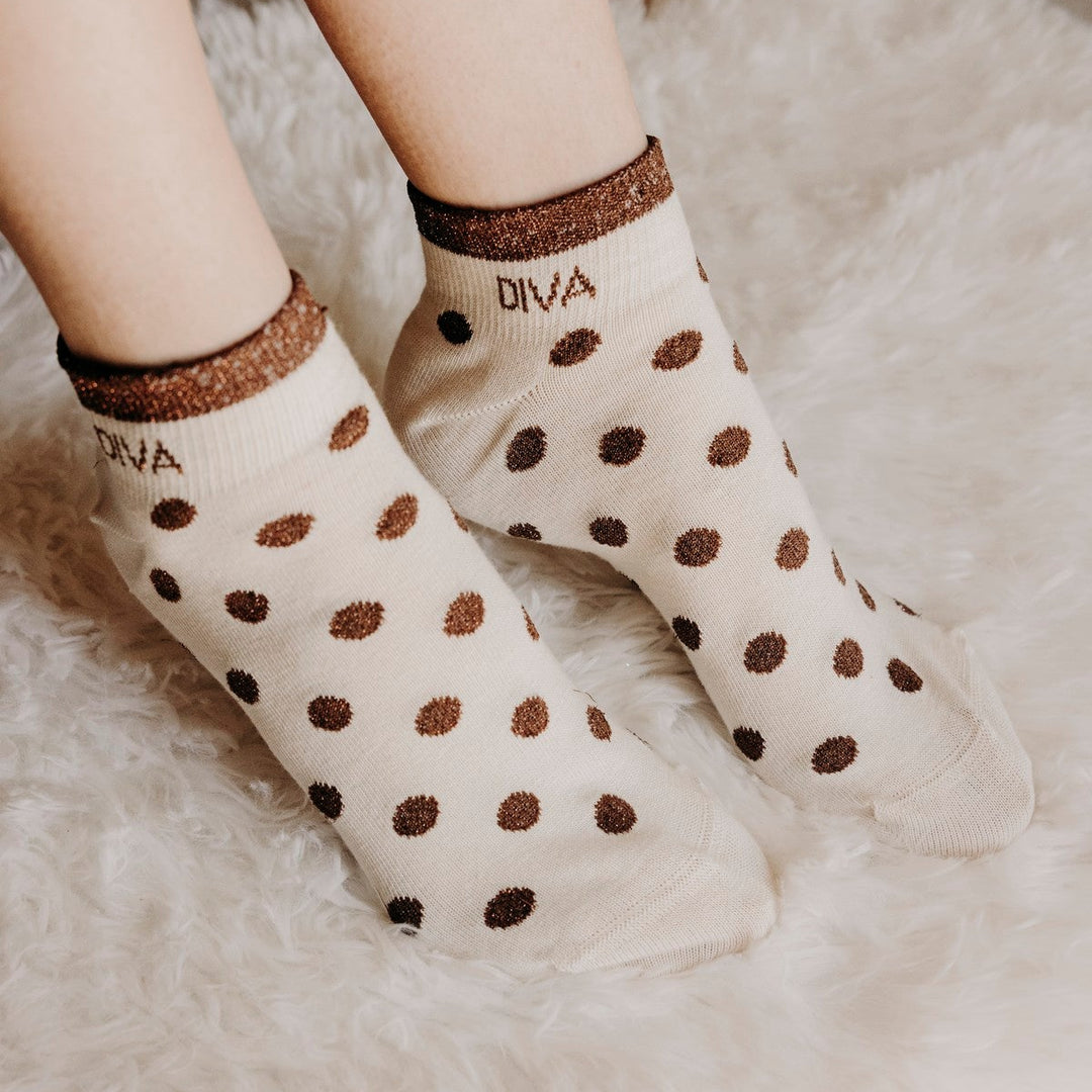 Chaussettes sneakers fantaisie lurex "DIVA" – pois chocolat